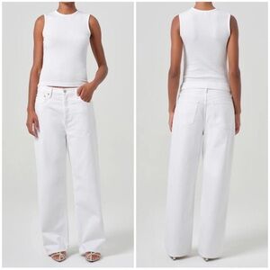 Agolde Women's White Low Slung Baggy Jeans